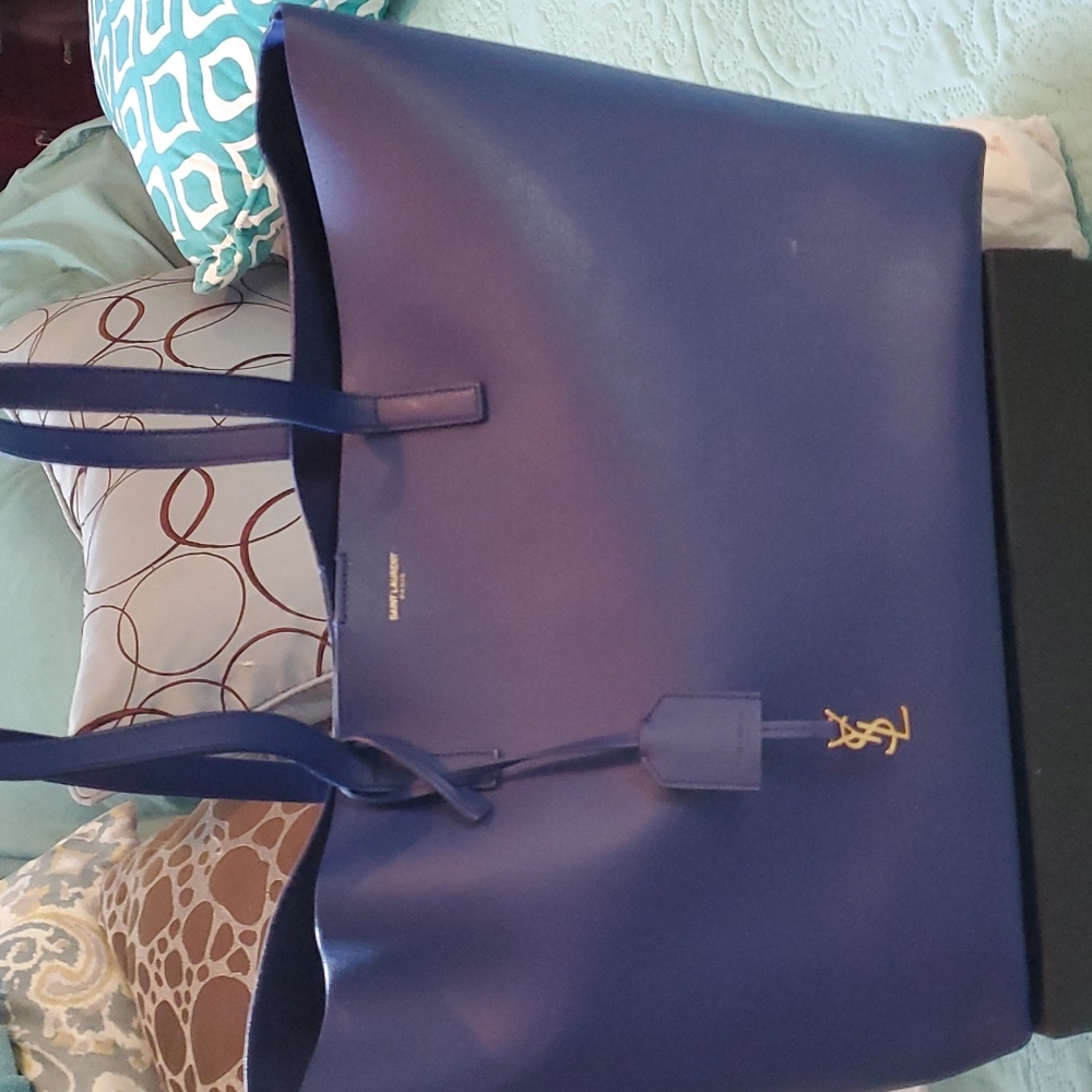 Saint Laurent Shopping Leather Tote, Navy Blue